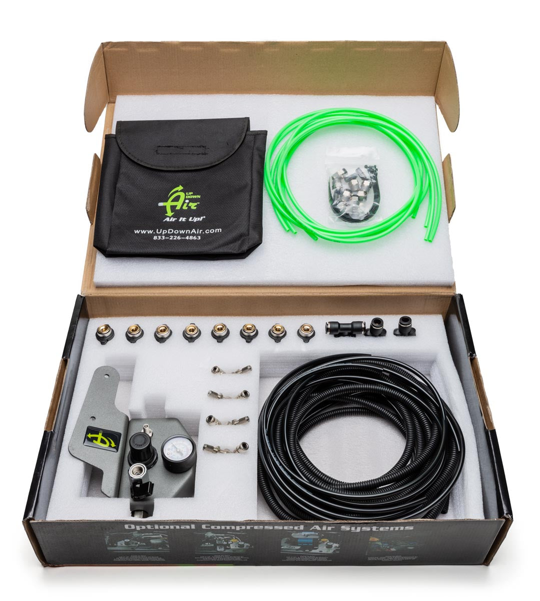 Jeep JK Tire Inflator System 4 Tire For 07-18 Wrangler JK 2/4 Door W/Engine Mount With Box, Fittings, Hoses and Storage Bag Black UP Down Air